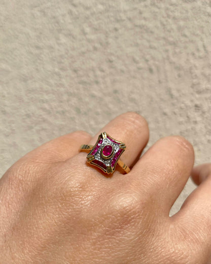 Bague Style Art-Déco Rubis &amp; Diamants &quot;Ollie&quot;