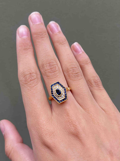 Bague style Art-Déco Saphirs &amp; Diamants &quot;Loica&quot;