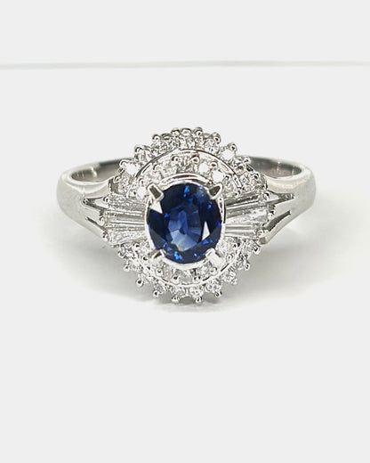 Bague Marguerite Saphir 0.60 carat &amp; Diamants 0.30 carat "Lana"
