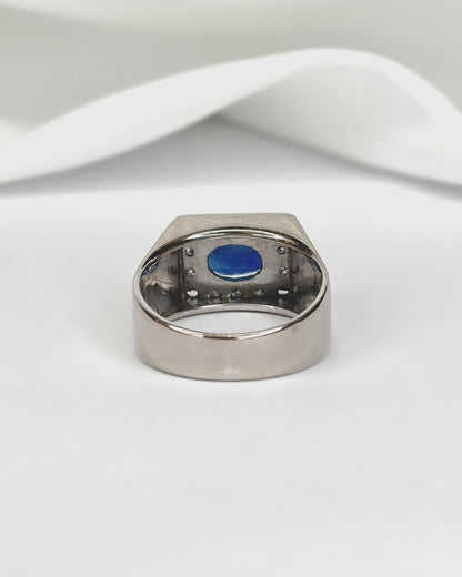 Bague Jonc Chevalière Saphir 1.40 carat &amp; Diamants 0.42 carat "Pascale"