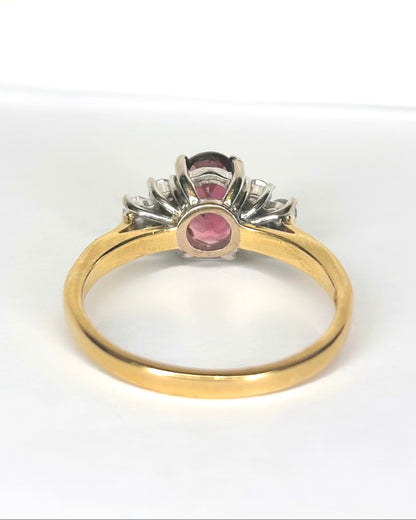 Bague Trilogie Tourmaline Rose 1.20 carat &amp; 6 Diamants "Carina"