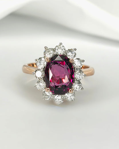 Bague Marguerite Grenat 5 carats &amp; Diamants 1.10 carat "Marika"