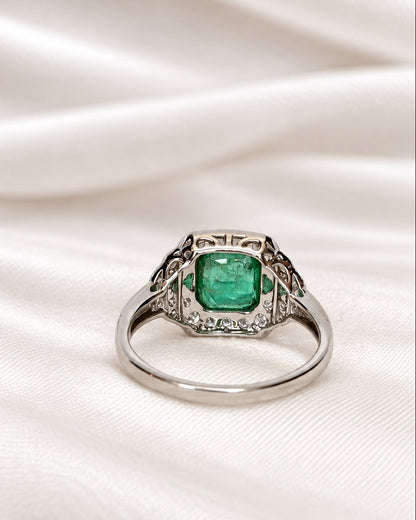 Bague Style Art-Déco Émeraude de Colombie 1.30 carat &amp; Diamants 0.35 carat "Tim"