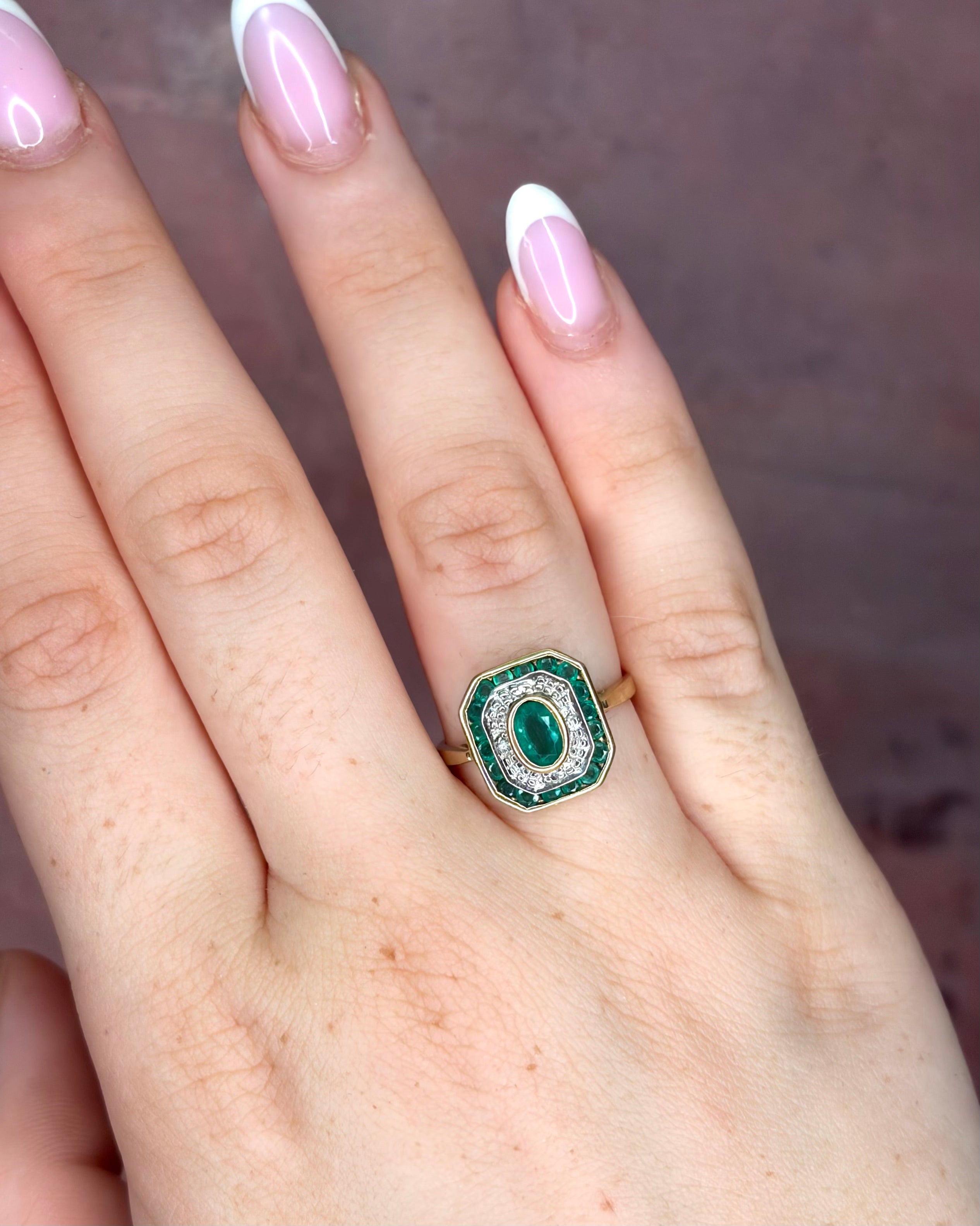 Bague Style Art Déco Émeraudes 1.42 carat &amp; Diamants "Esmeralda"