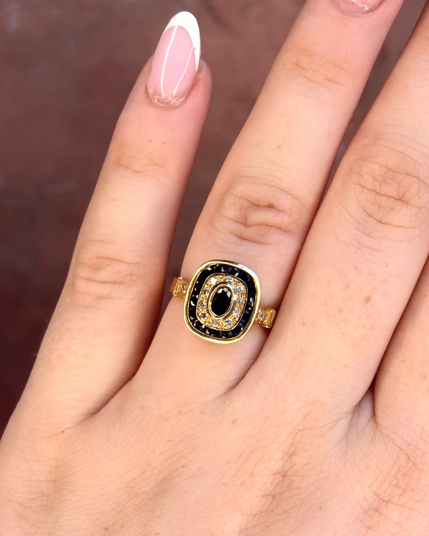 Anillo estilo art déco con zafiros de 0,39 quilates y diamantes, 4,49 g, «Giuliana»
