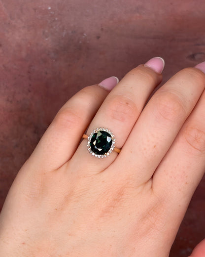 Bague Marguerite Saphir Vert 4.51 carats &amp; Diamants "Carmen" - Elliade Paris