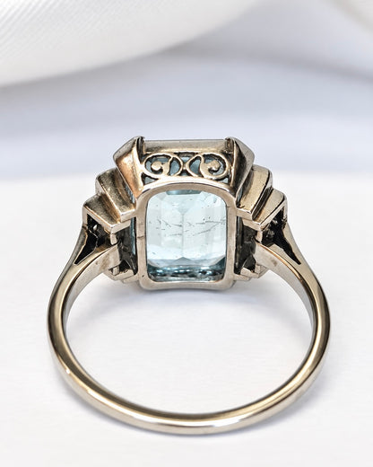 Art Deco Aquamarine Ring 6.50 carats 6.93g "Lisette"