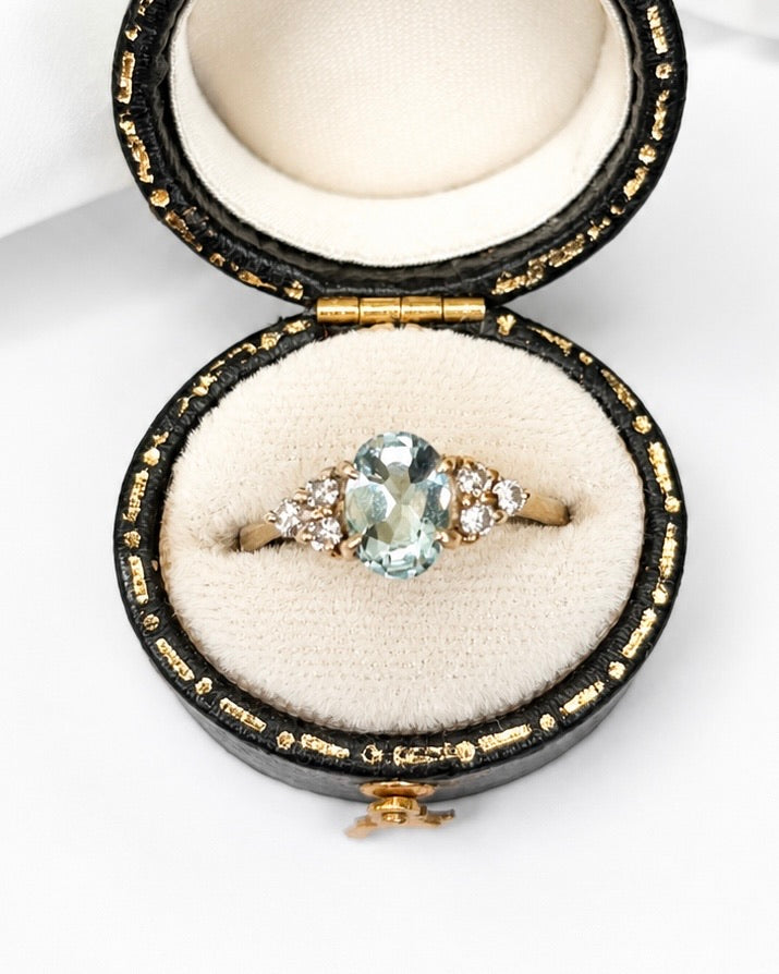 Bague Trilogie Aigue-Marine 0.98 carat &amp; Diamants 0.24 carat "Luana"
