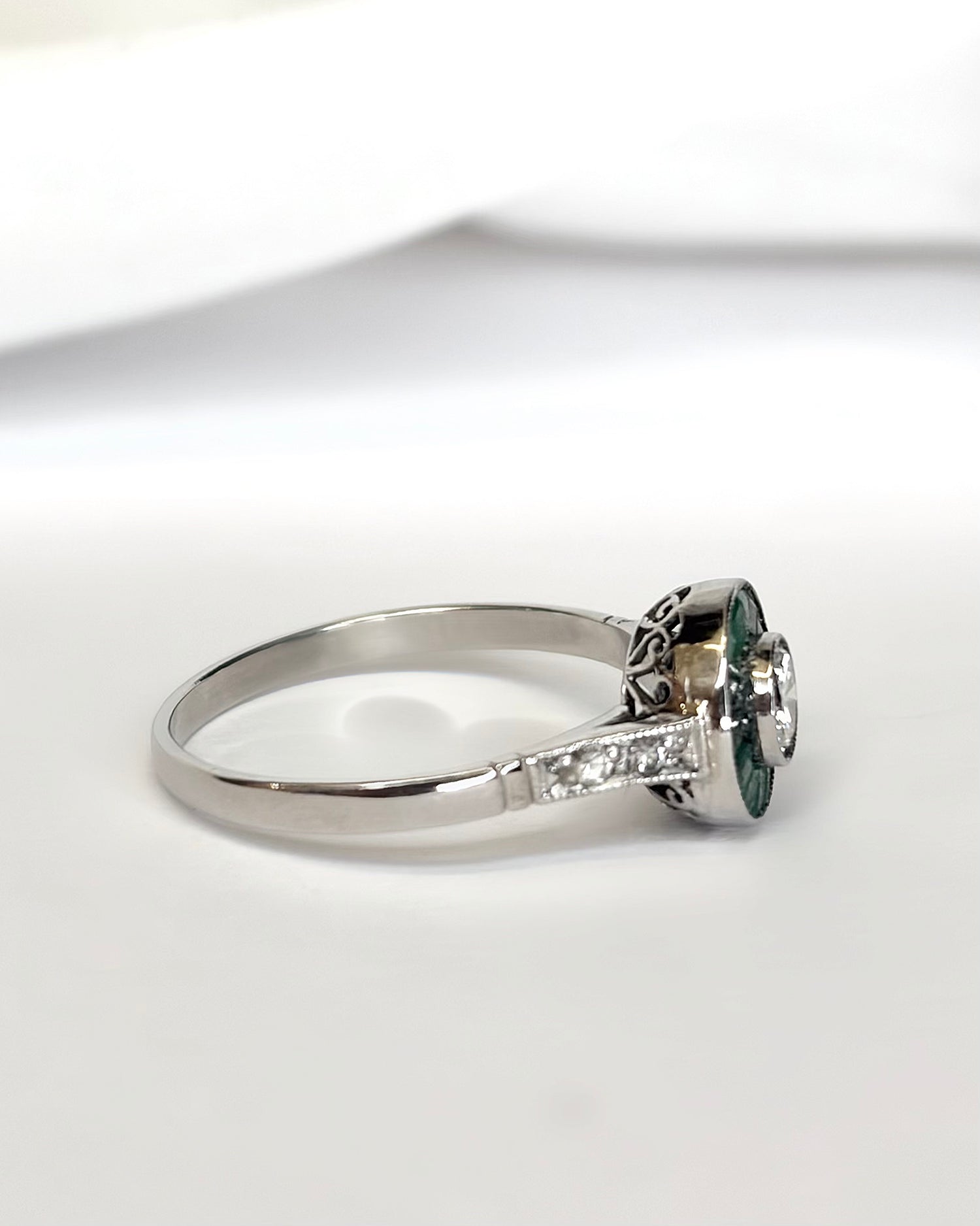 Art Deco Style Ring with 0.29 Carat Diamonds &amp; 0.28 Carat Emeralds "Olga"