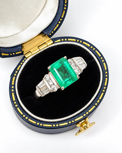 Celeste Trilogy Ring with 1.90-Carat Emerald &amp; 0.30-Carat Diamonds