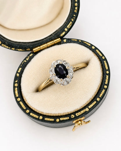 Anillo margarita de zafiro de 0,40 quilates y diamantes «Paola»