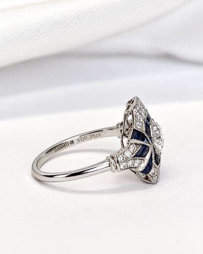 Art Deco-Style Ring with 1.36 Carats of Diamonds &amp; 0.80 Carat of Sapphires "Rim"