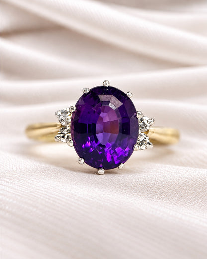 Bague Trilogie Améthyste 2.95 carats, Diamants &amp; Or 4.46 g "Anaïze"
