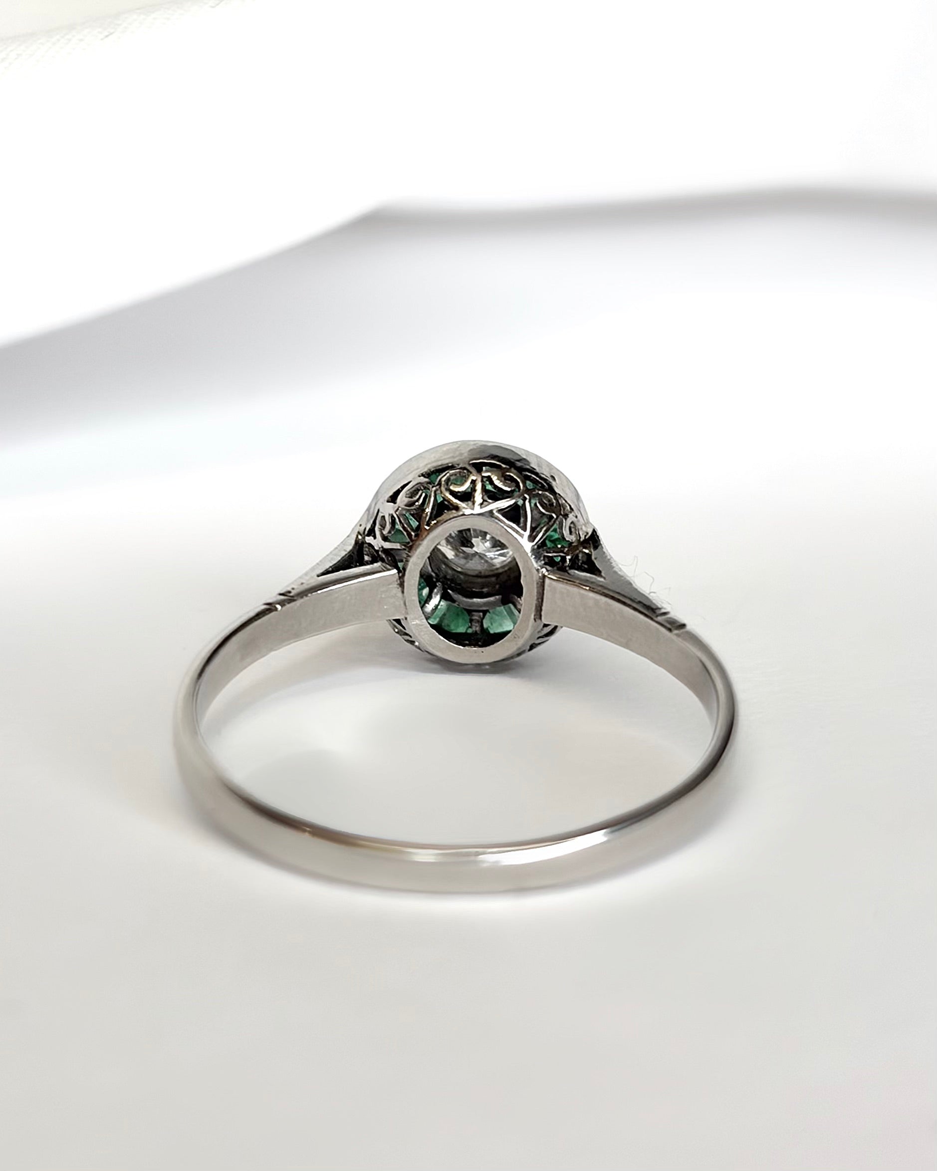 Art Deco Style Ring with 0.29 Carat Diamonds &amp; 0.28 Carat Emeralds "Olga"