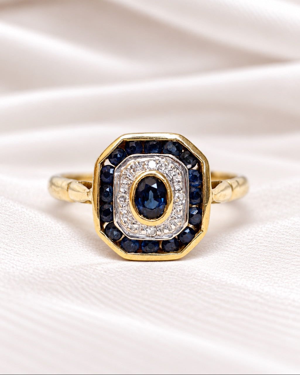 Bague Style Art-Déco Saphirs 0.89 carat &amp; Diamants "Paulette"