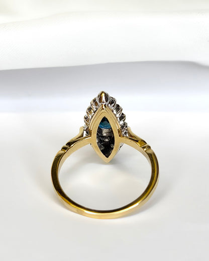 Bague Marquise Saphir Teal 0.65 carat &amp; Diamants 0.36 carat "Elsa"