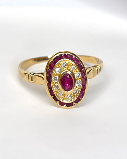 Anillo estilo Art Déco con rubí de 0,68 quilates y diamantes "Roxane"