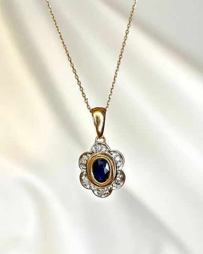 Pendentif Marguerite Saphir 0.60 carat &amp; Diamants "Lyna"