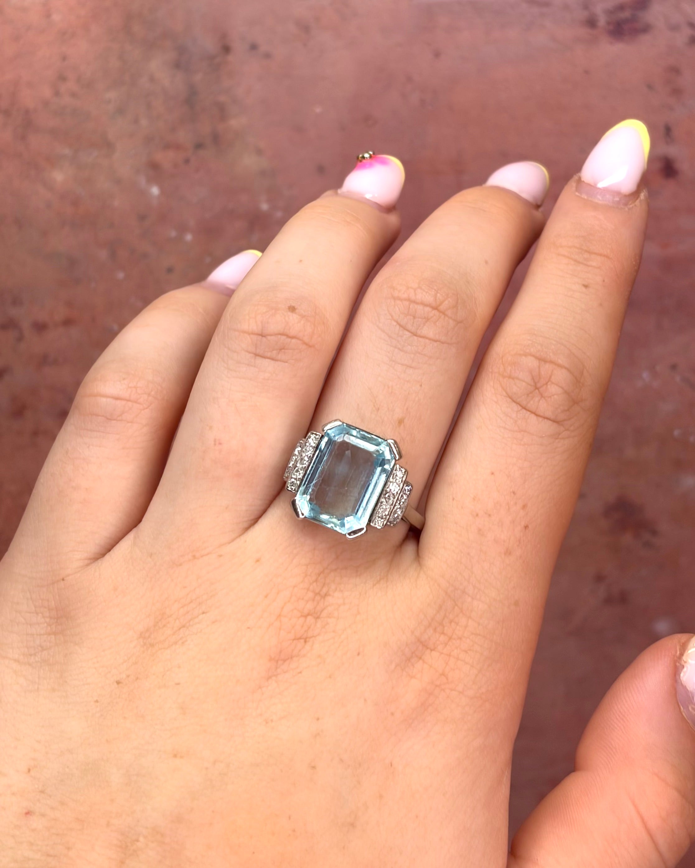 Art Deco Aquamarine Ring 6.50 carats 6.93g "Lisette"