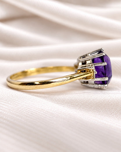 Bague Trilogie Améthyste 2.95 carats, Diamants &amp; Or 4.46 g "Anaïze"
