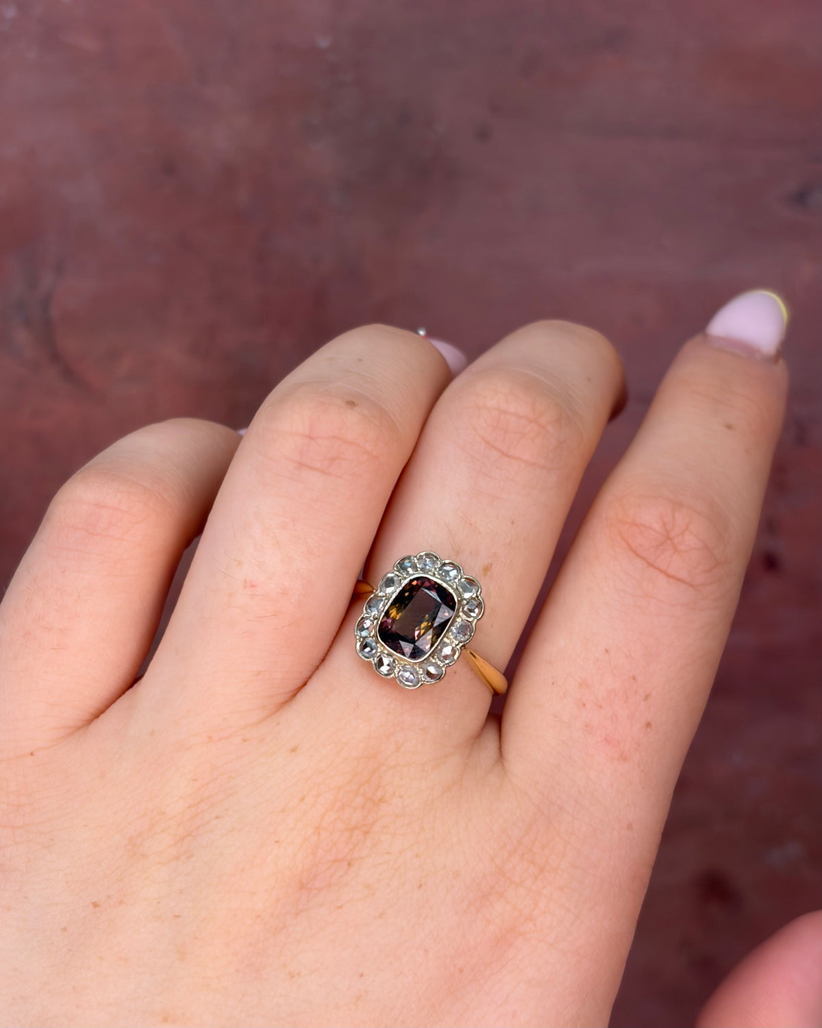 2.21-carat Tourmaline &amp; 0.28-carat Diamond Cluster Ring "Maysa"