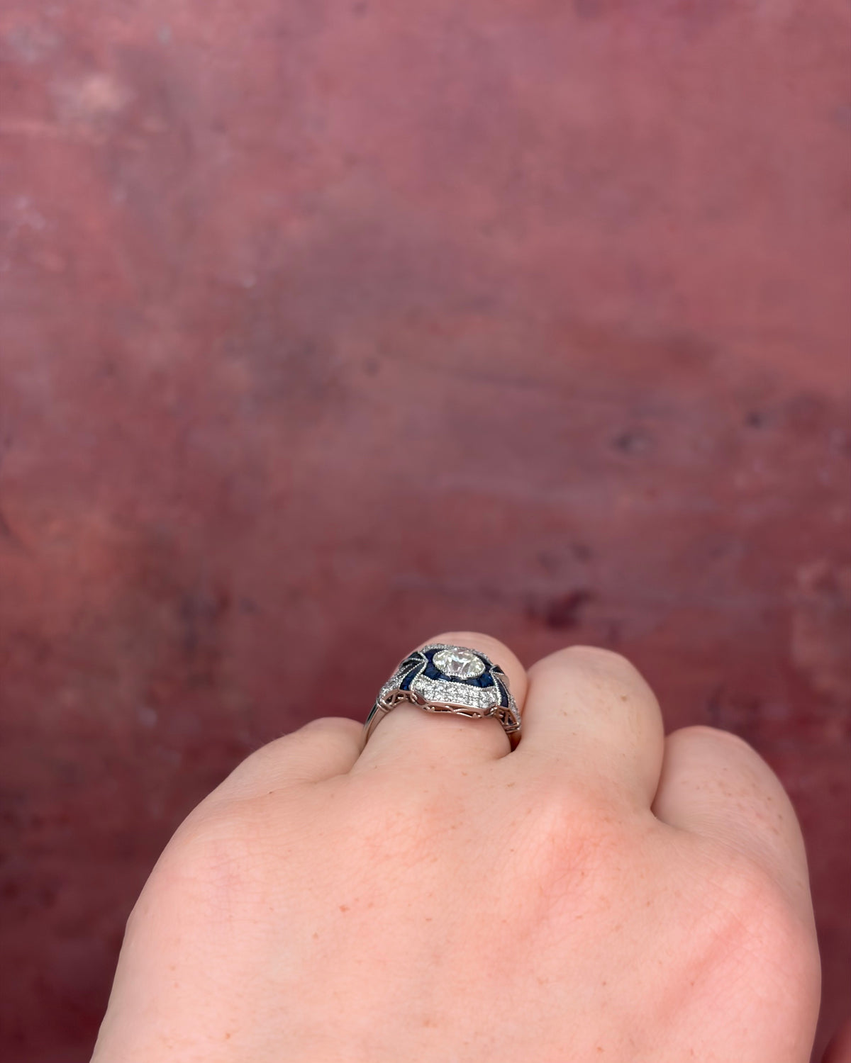 Art Deco-Style Ring with 1.36 Carats of Diamonds &amp; 0.80 Carat of Sapphires "Rim"