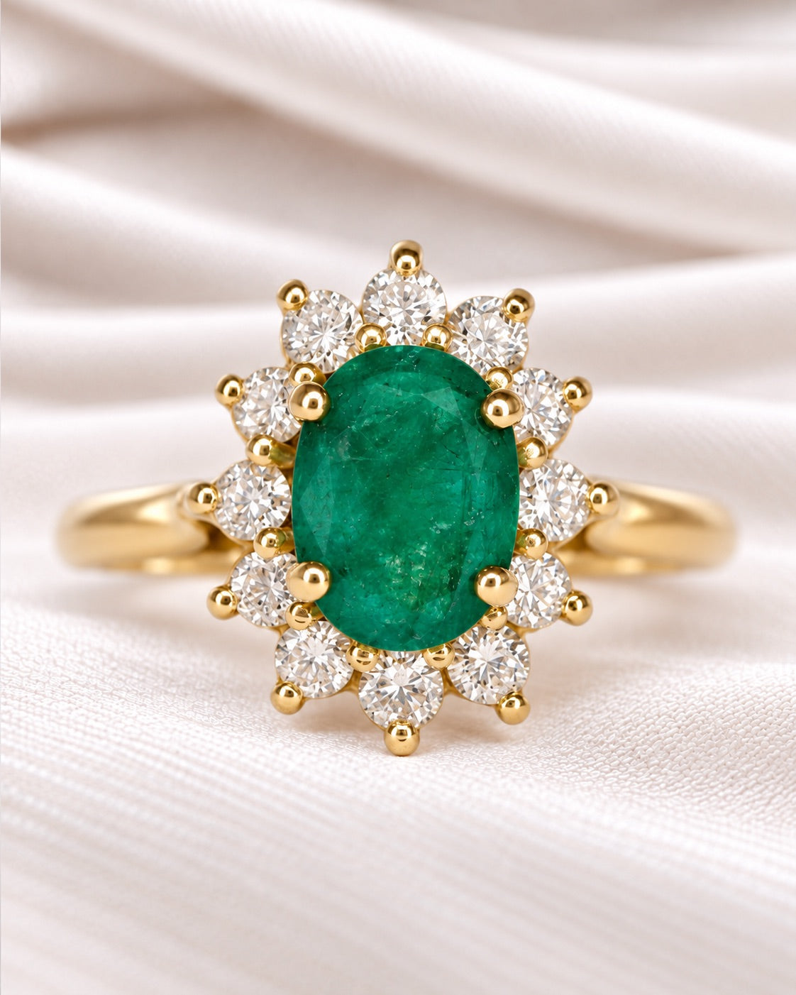 Bague Marguerite Émeraude 0.87 carat &amp; Diamants 0.36 carat "Justine"
