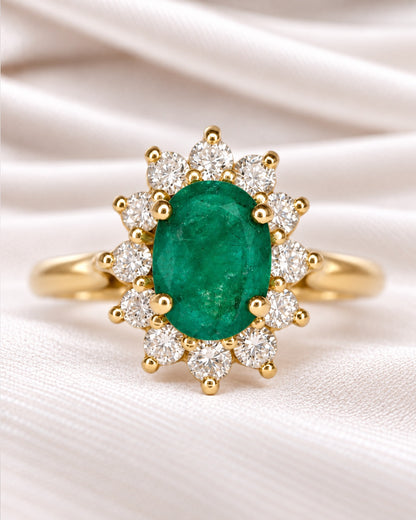 Bague Marguerite Émeraude 0.87 carat &amp; Diamants 0.36 carat "Justine"