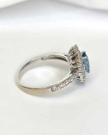 "Sandra" Ceylon Sapphire 0.85-carat &amp; Diamond 0.83-carat Marguerite Ring