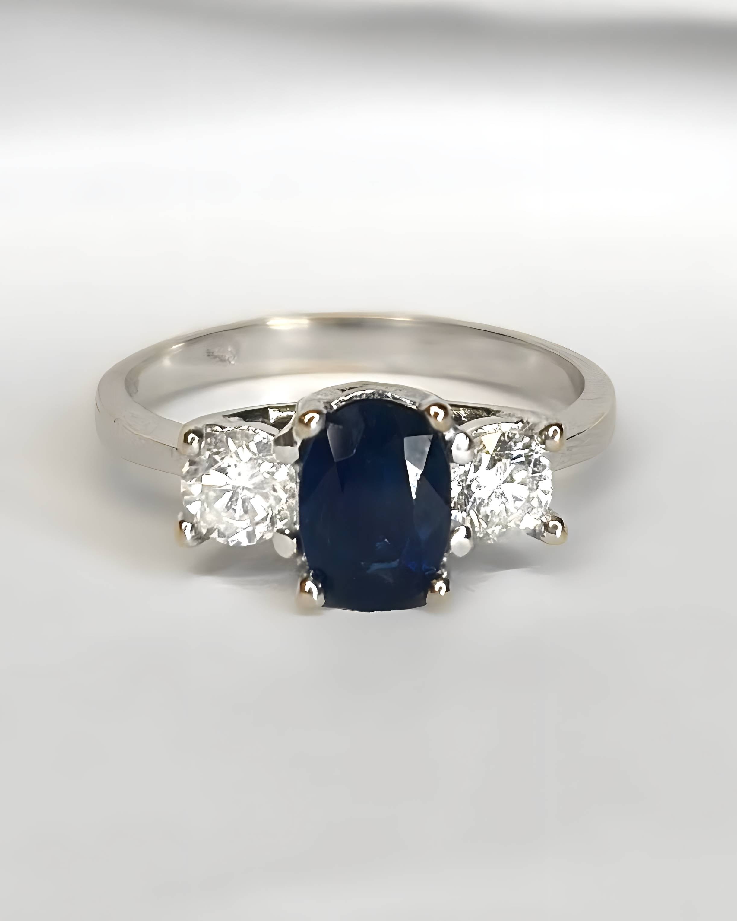 Bague Trilogie Saphir 0.85 carat &amp; Diamants 0.40 carat "Éléanore" - Elliade Paris