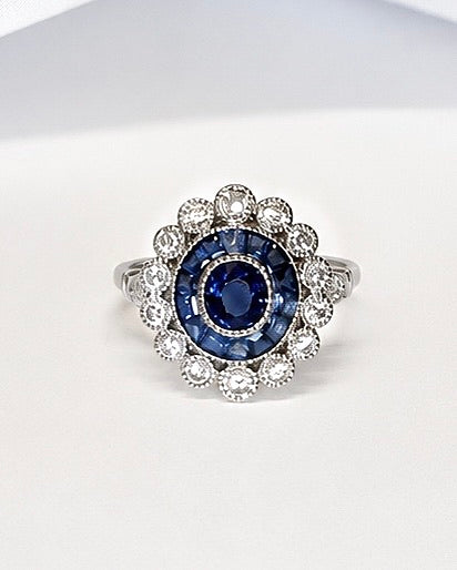 Bague Style Art-Déco Saphir 1.21 carat &amp; Diamants 0.53 carat 4.19g "Emma"