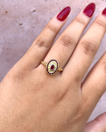 Anillo estilo Art Déco con rubí de 0,68 quilates y diamantes "Roxane"