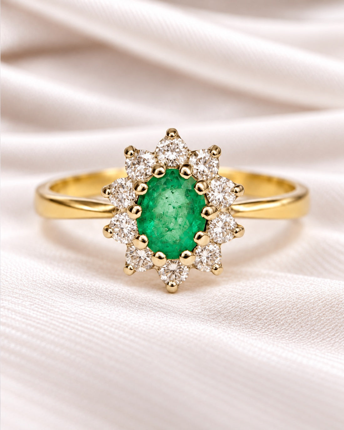Bague Marguerite Émeraude 0.75 carat &amp; Diamants 0.50 carat "Hermoine"