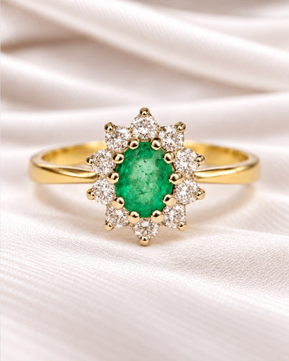 Bague Marguerite Émeraude 0.75 carat &amp; Diamants 0.50 carat "Hermoine"