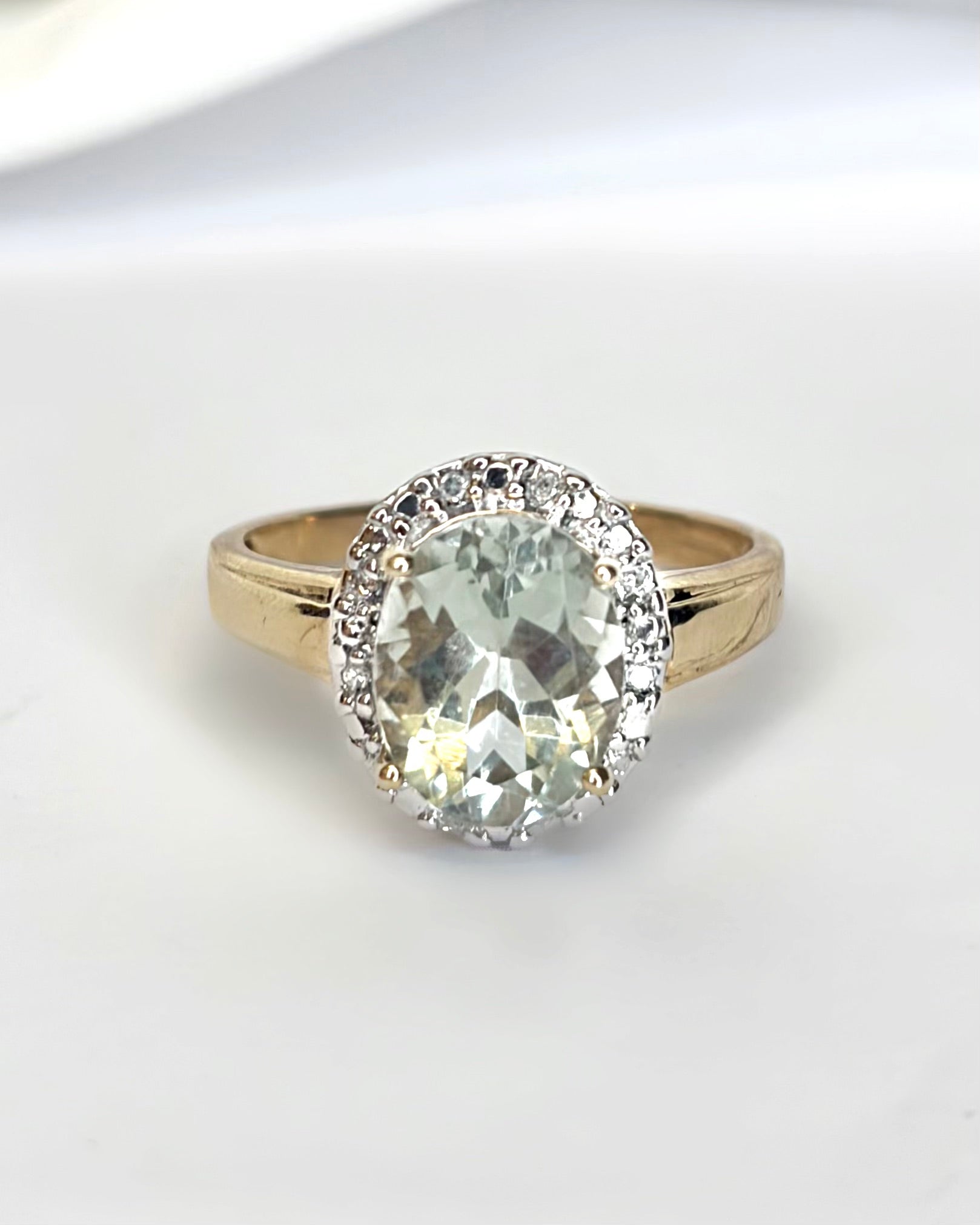 Solitaire Prasiolite 2.65 Carat &amp; Diamond Ring "Emma"