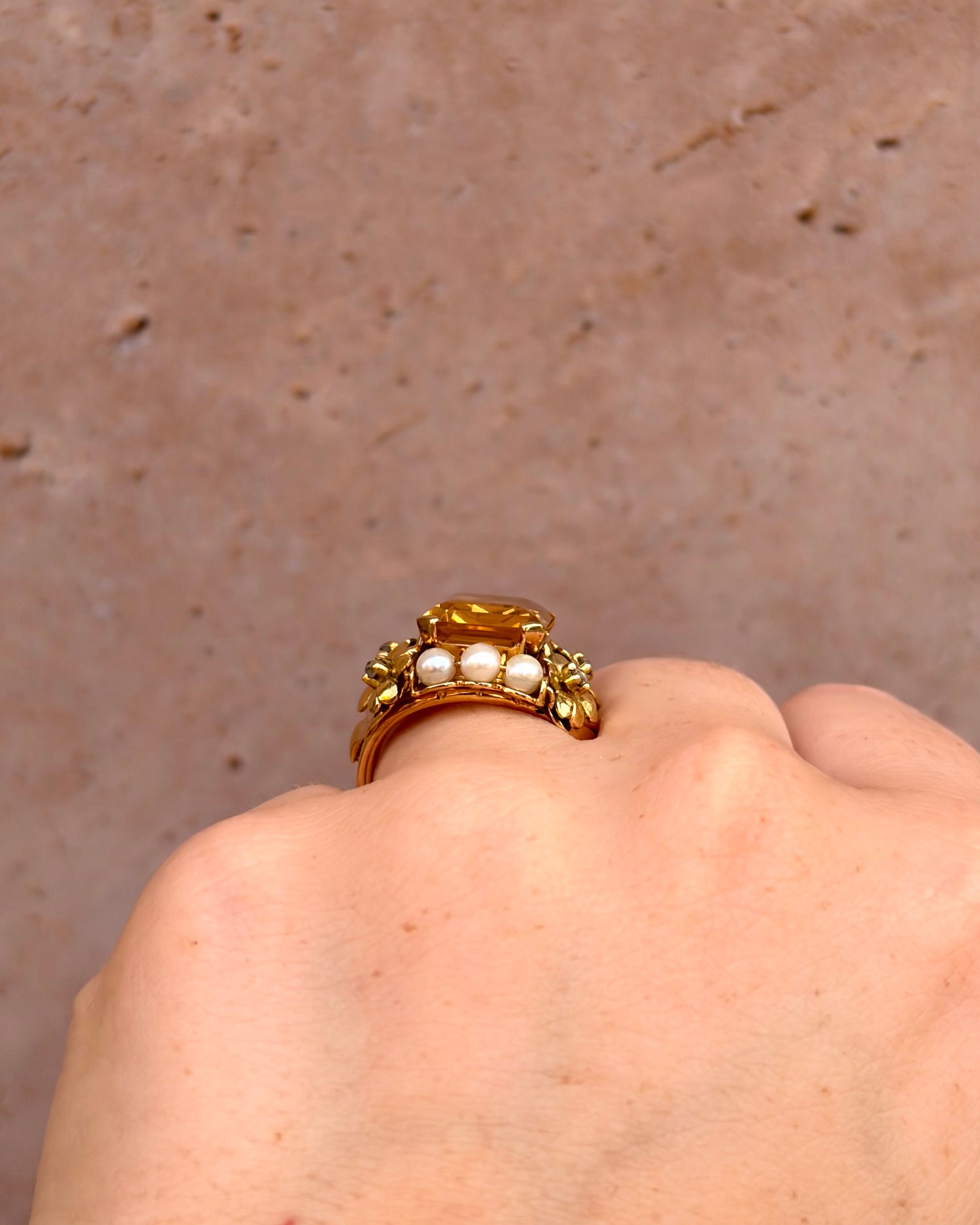 Bague Cocktail Citrine 6.80 carats, Diamants &amp; Perles 9,28g "Donna"