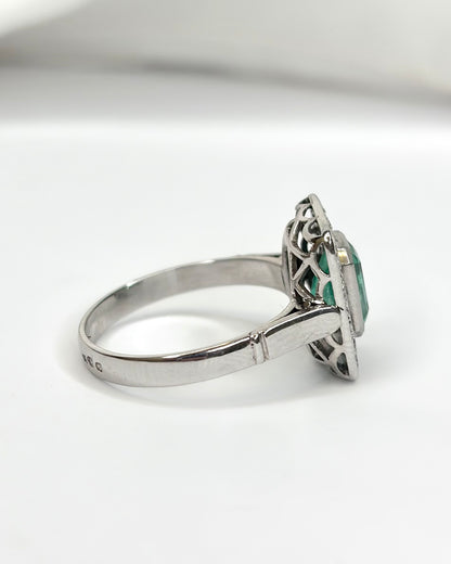 Art Deco Style Emerald 1.46 Carat &amp; Diamonds Ring "Audrey"