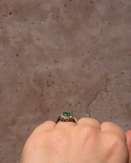 Art Deco Emerald 0.95 Carat &amp; Diamonds 0.20 Carat Ring "Linda"