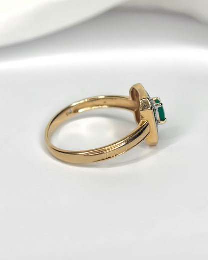 Art Deco Style Emerald &amp; Diamond Ring "Roberta"