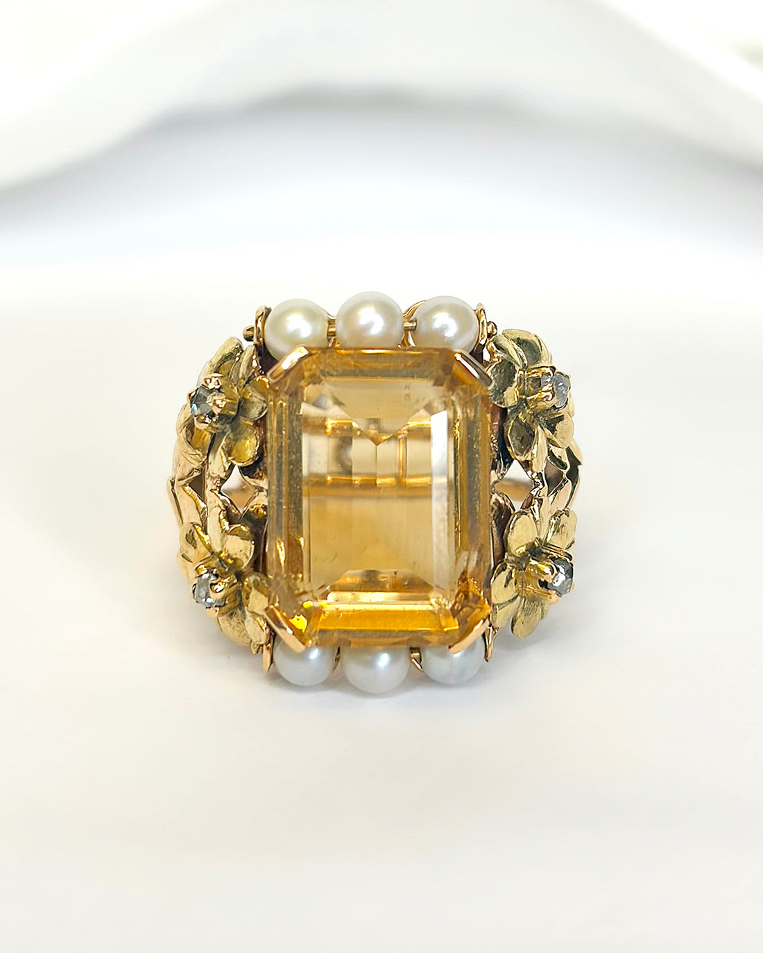 Bague Cocktail Citrine 6.80 carats, Diamants &amp; Perles 9,28g "Donna"