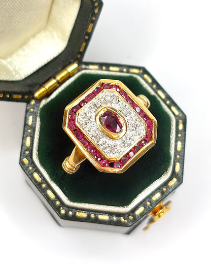 Bague Art-Déco Rubis 0.70 carat &amp; 8 Diamants "Céleste"