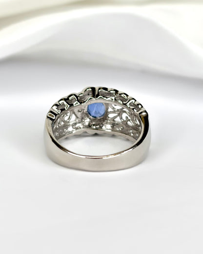 Anillo rígido con zafiro 0,70 quilates, diamantes 0,50 quilates y platino 7,55 g "Sabrina"