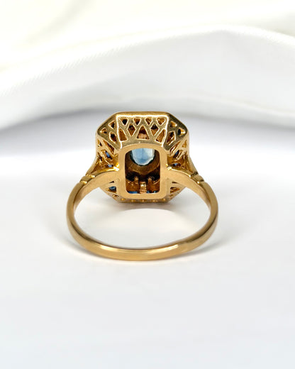 Bague Style Art-Déco Saphirs 1.19 carat, Diamants &amp; Or 5.38g "Louise"