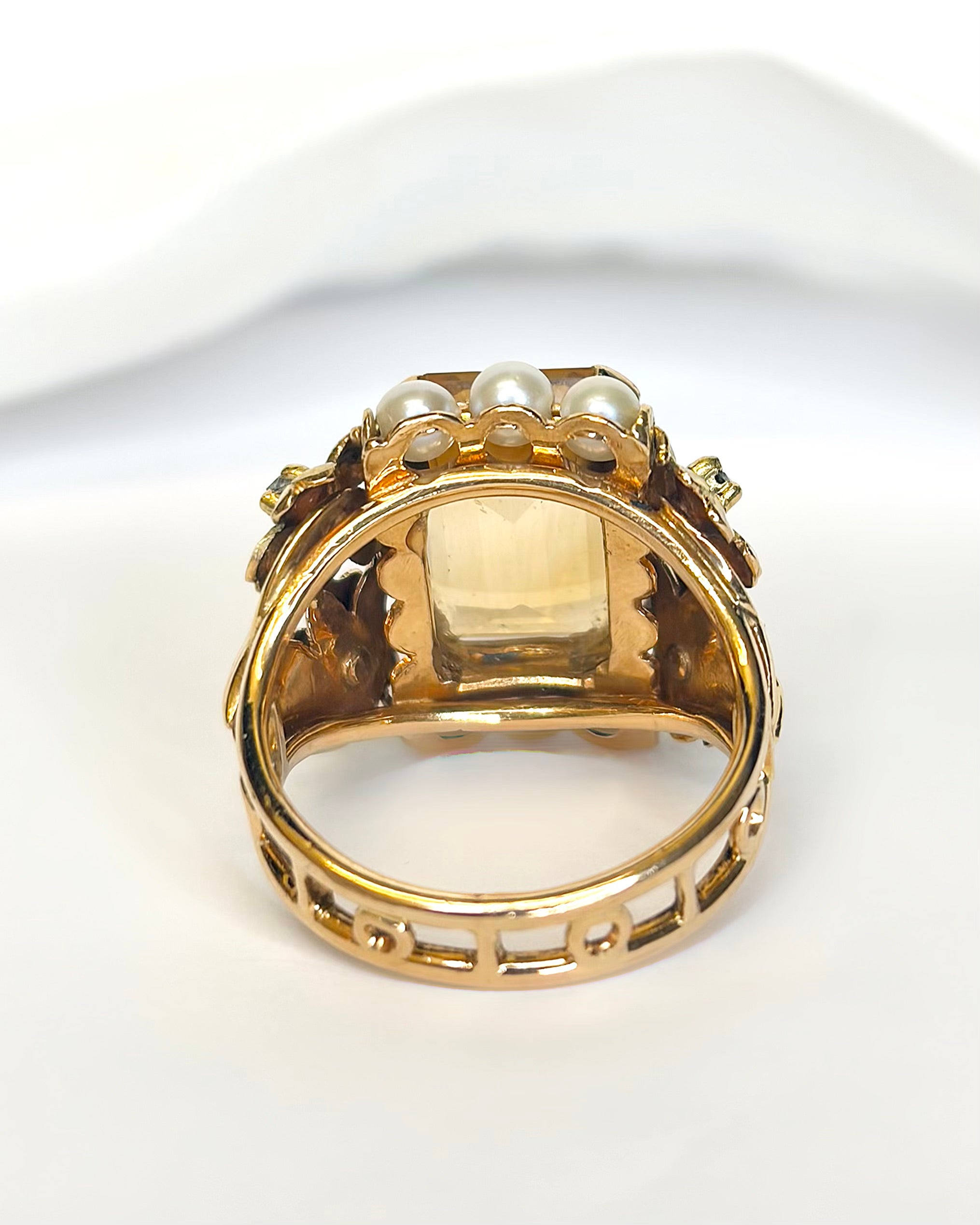 Bague Cocktail Citrine 6.80 carats, Diamants &amp; Perles 9,28g "Donna"