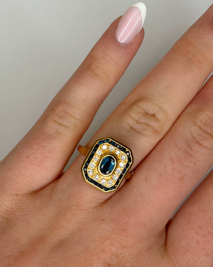 Bague Style Art-Déco Saphirs 1.19 carat, Diamants &amp; Or 5.38g "Louise"