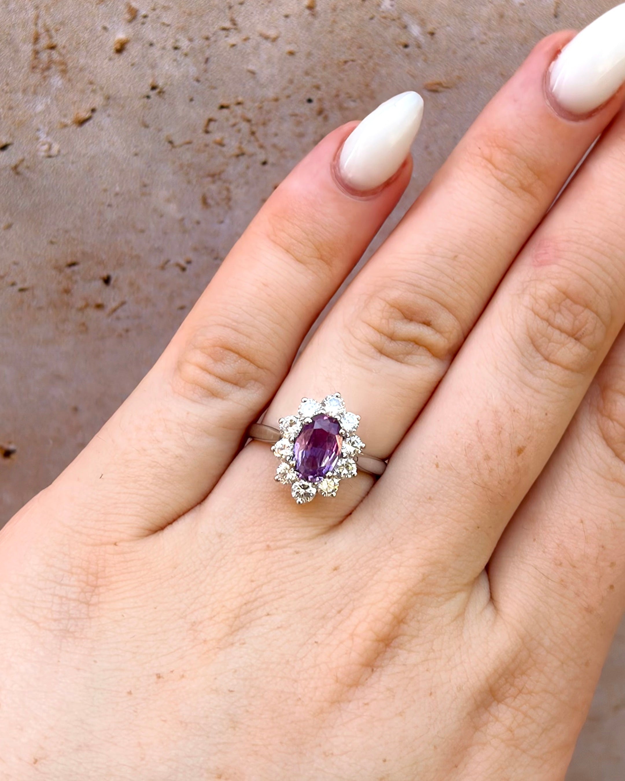 Lavender Sapphire Daisy Ring 1.20 Carat &amp; Diamonds 0.70 Carat "Amanda"