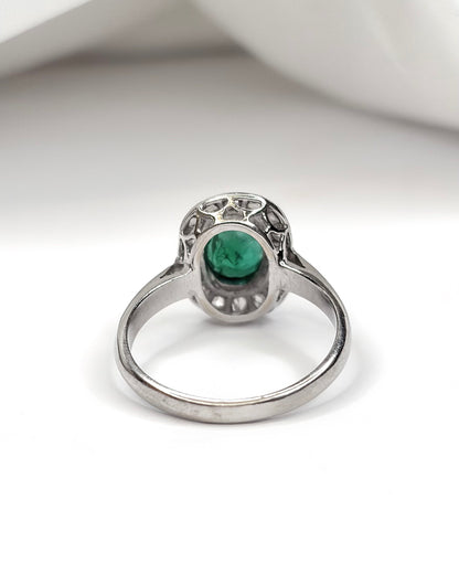Art Deco Emerald 0.95 Carat &amp; Diamonds 0.20 Carat Ring "Linda"