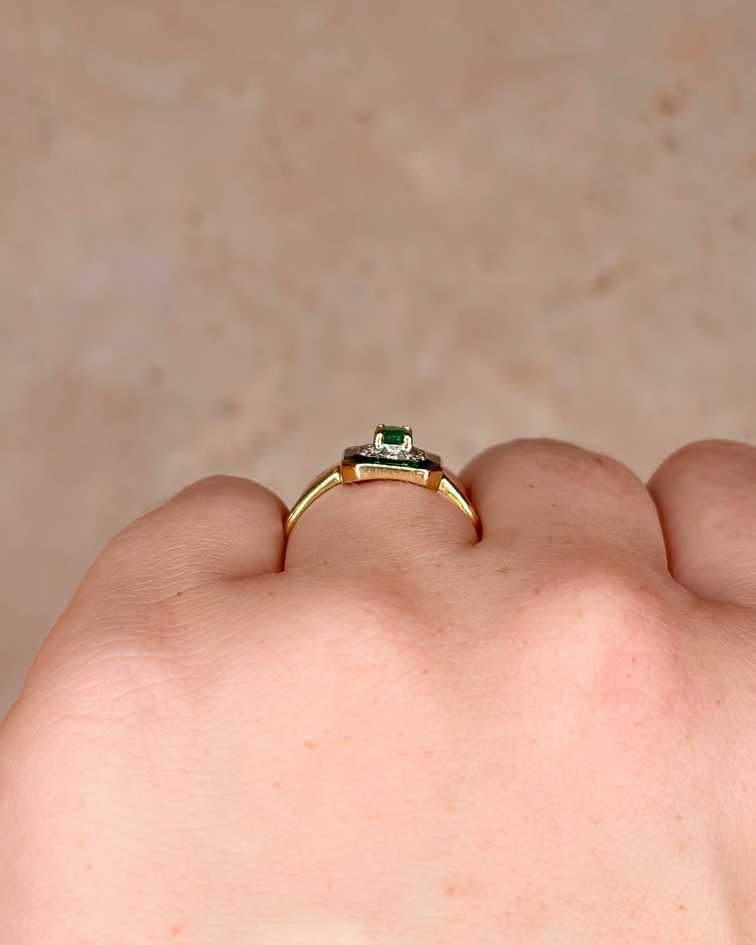 Art Deco Style Emerald &amp; Diamond Ring "Roberta"