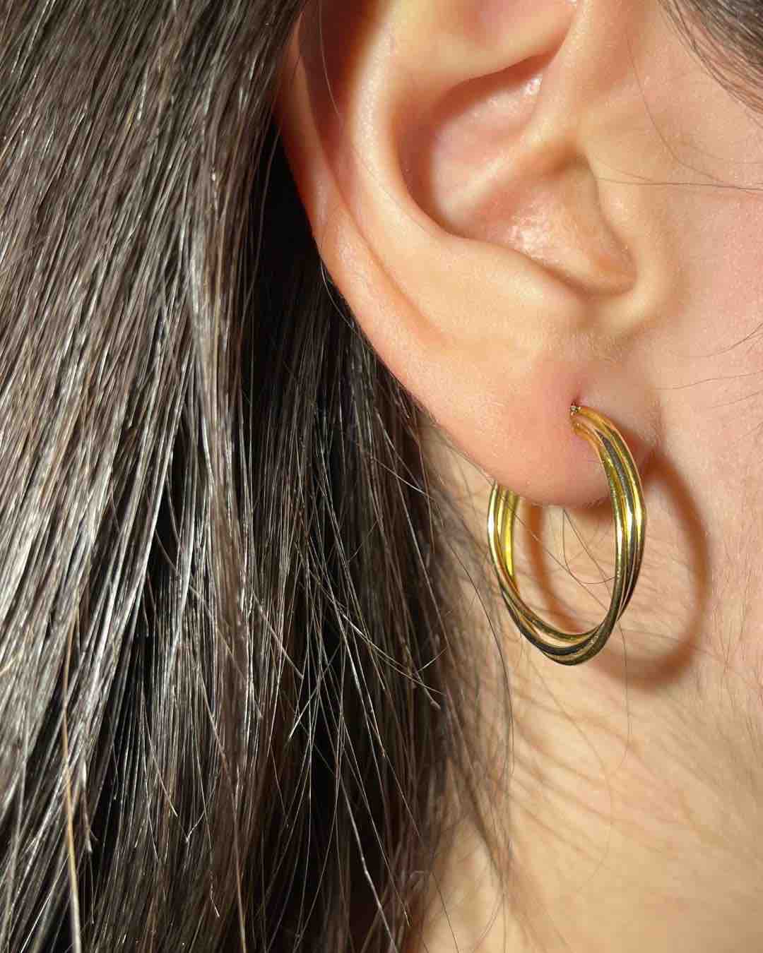 Pendientes vintage de aro trenzado "Syla" en oro tricolor