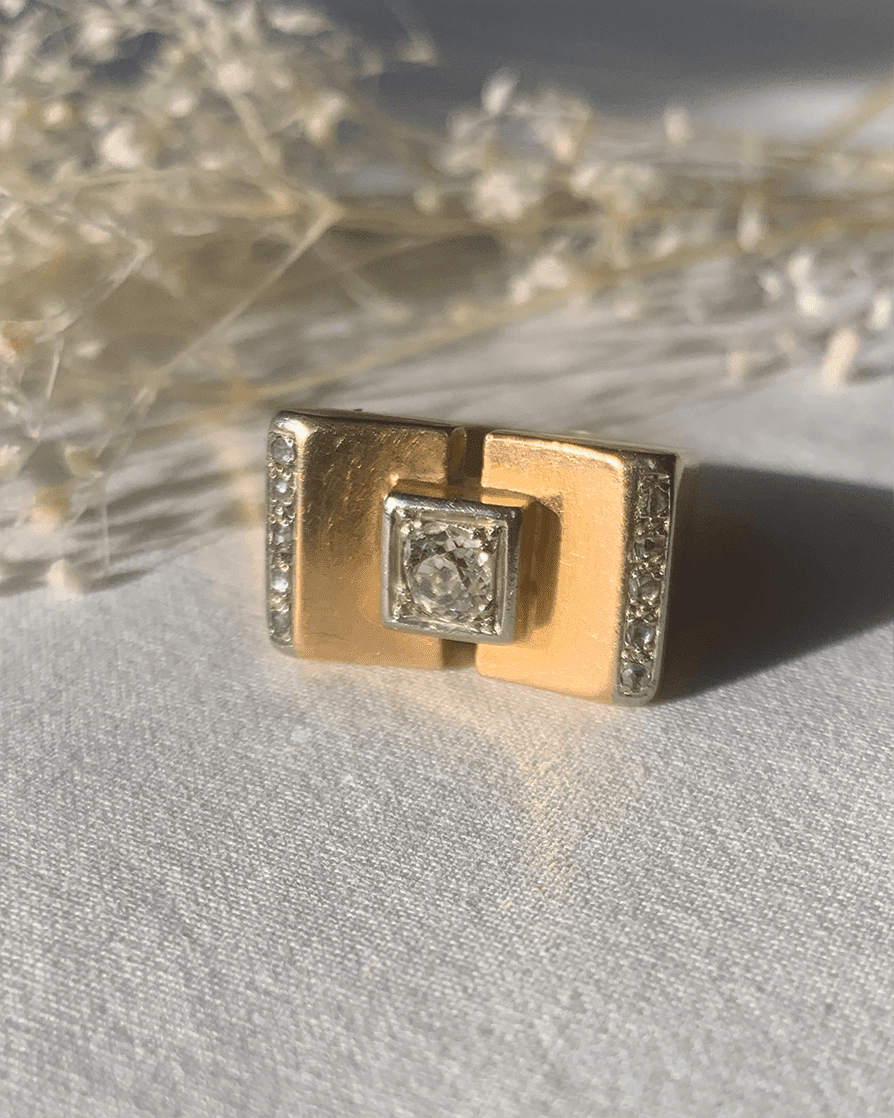 bague vintage unique 1940 ancienne ring gold or diamant diamond tank rare